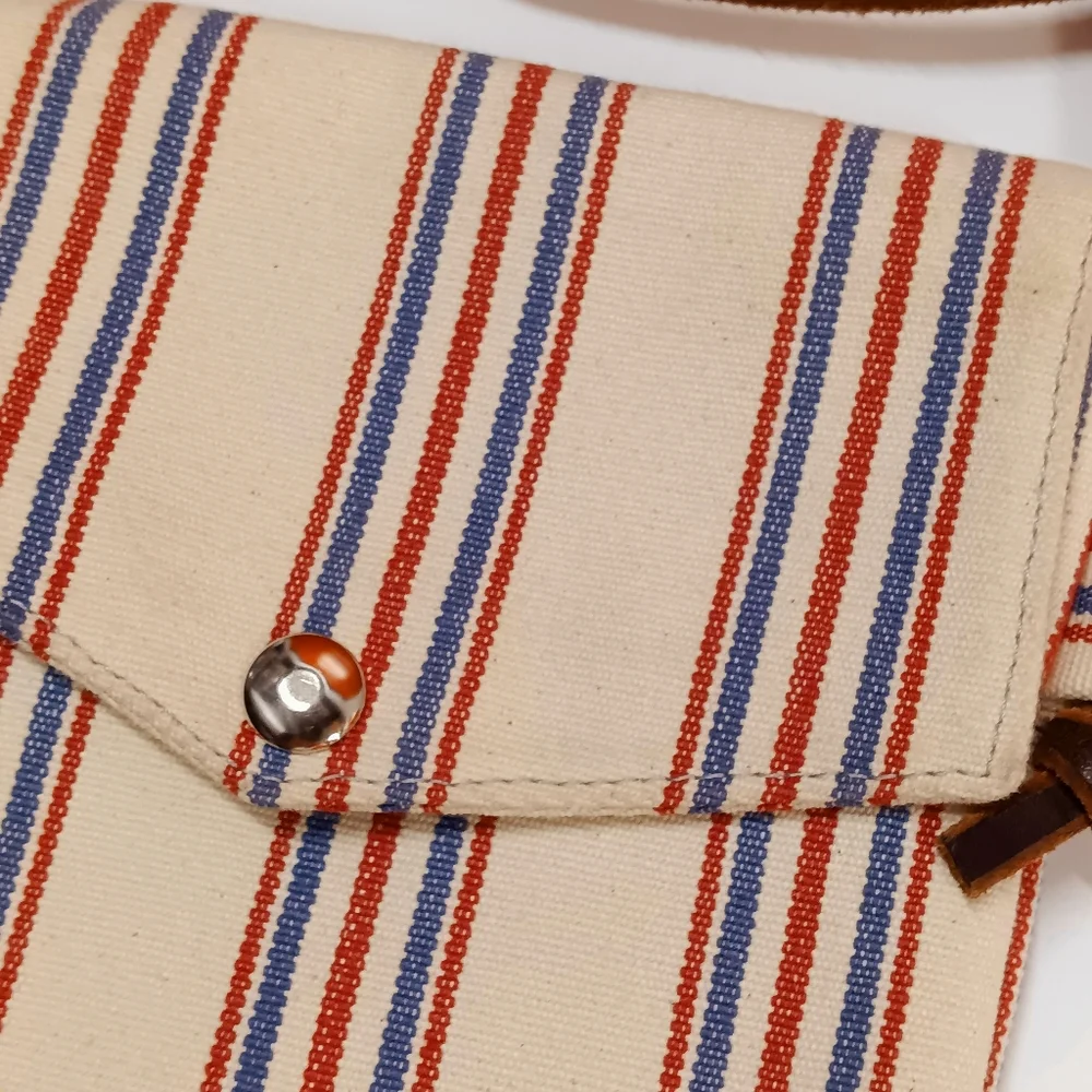 Wheeler Bag Co. Hand-crafted Ticking Railroad Stripe Canvas + Leather Crossbody